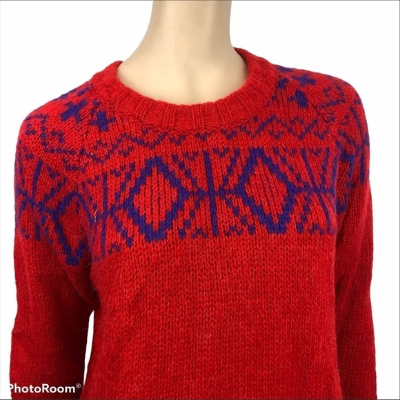 Cocogio Red Fair Isle Knit Alpaca Blend Sweater Women’s Medium - Picture 2 of 7